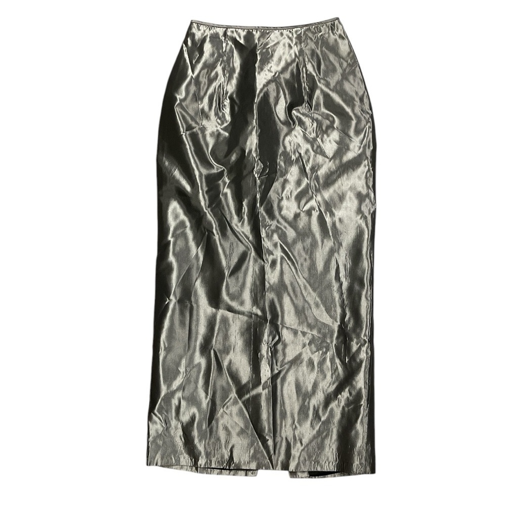Jessica McClintock Silver Metallic Column Midi Skirt Rockstar Glam Black Tie - Picture 2 of 8